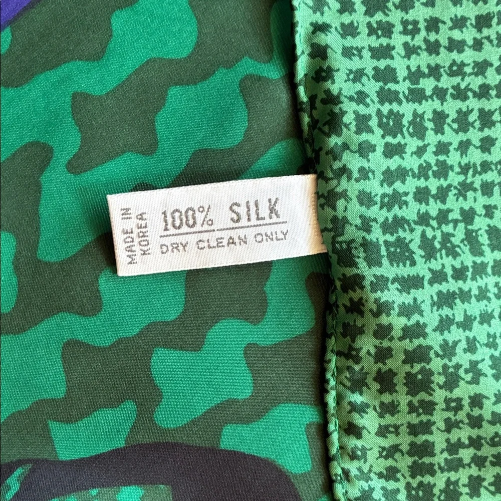 Christian Dior Green Purple and Gold 100% Silk Scarf with Floral Paisley Motif